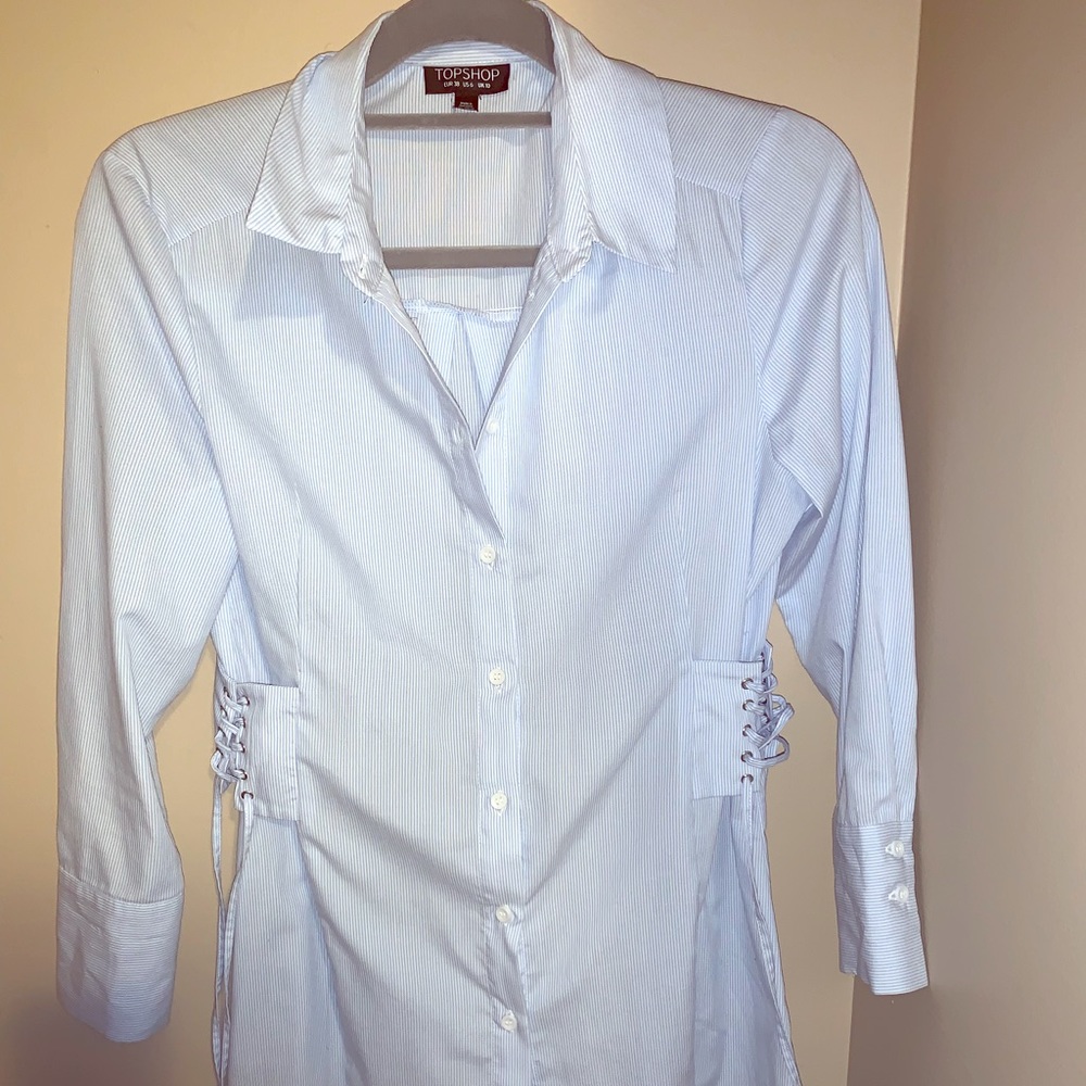 Blue and white button up dress